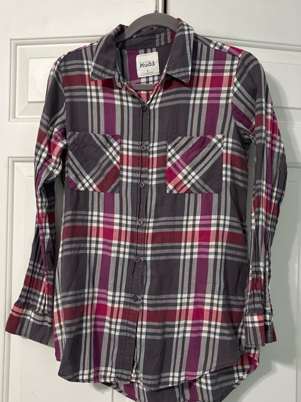 Mudd Women’s Purple & grey Plaid Button-Up Shirt